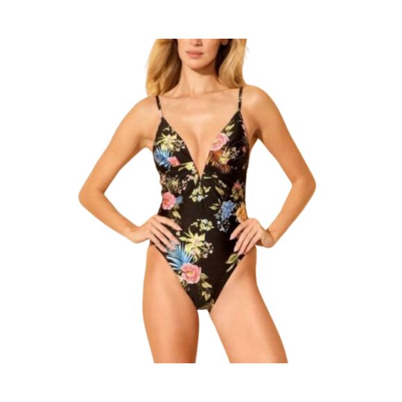 Shade & Shore Other - Shade & Shore Shirred V-Wire High Leg Cheeky Floral One-Piece Swimsuit Size L